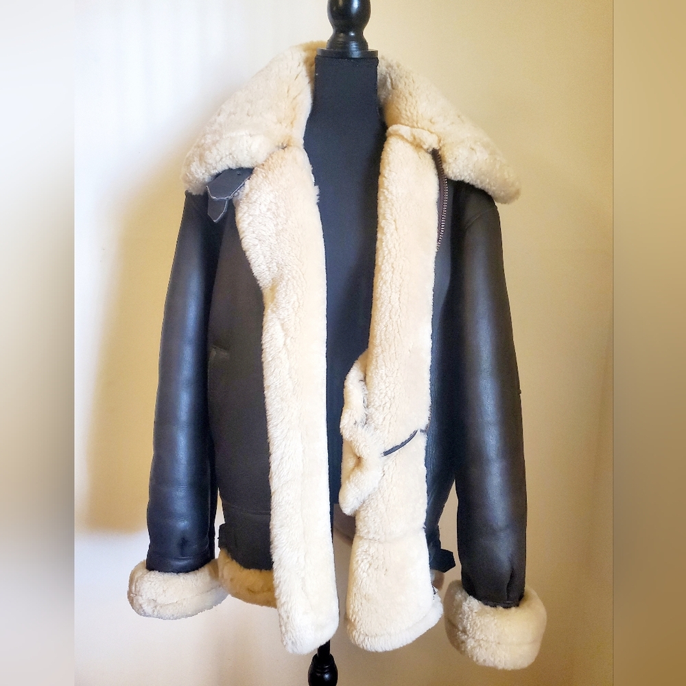 🖤 Vintage Pure Wool & Leather Sherling Jacket